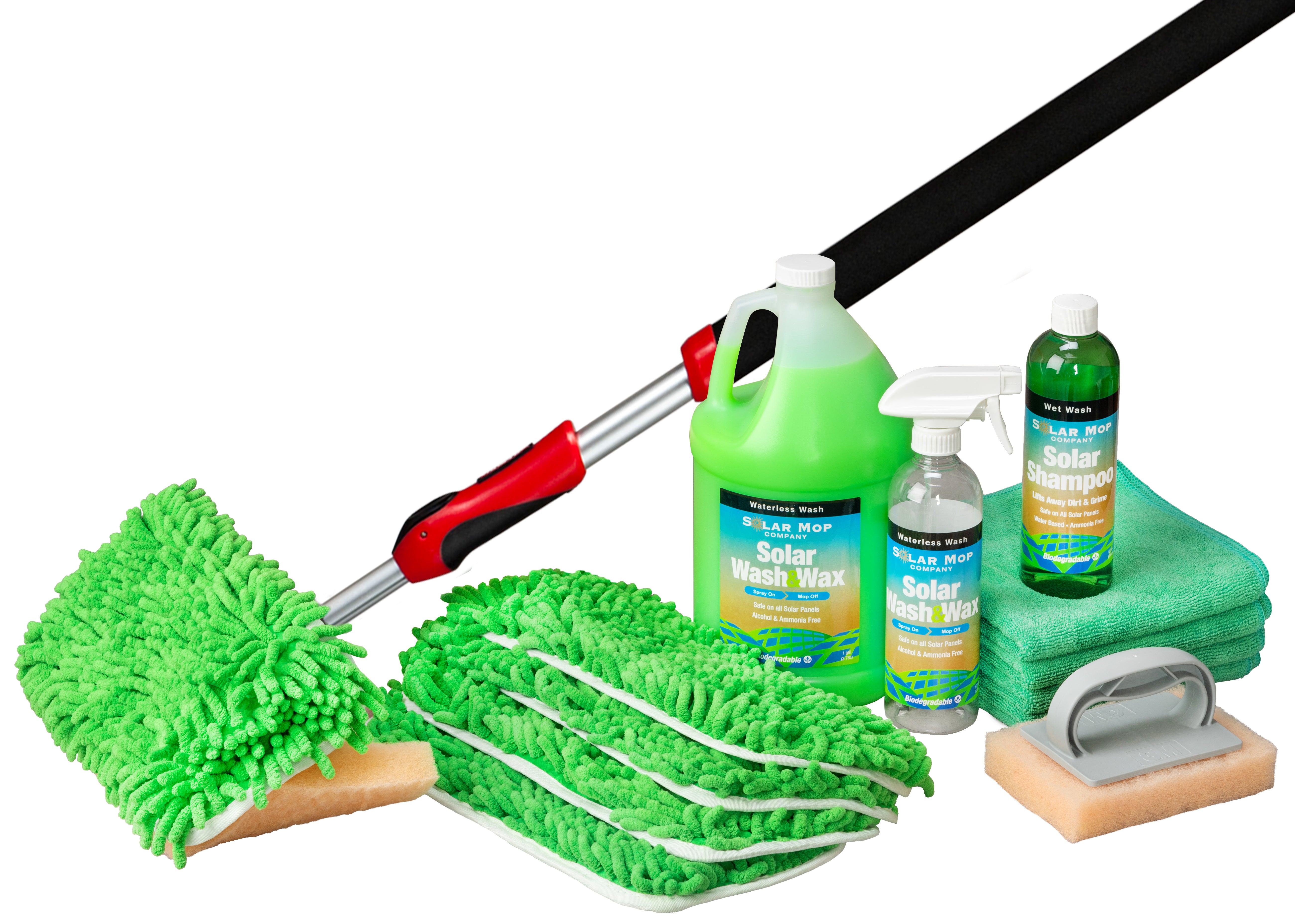 Wet or Waterless Solar Wash Wax Mop Kit - Solar Panel Cleaning Solutio